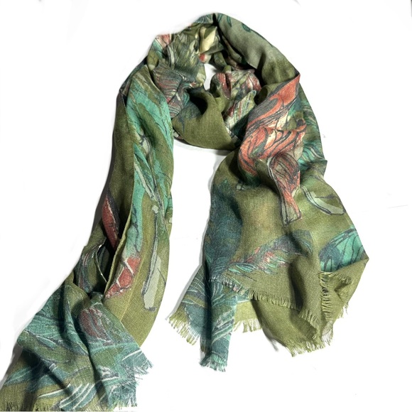 Collection Eighteen Green Feather Print Forest Punk Scarf Wrap Soft Fairycore - Picture 1 of 11